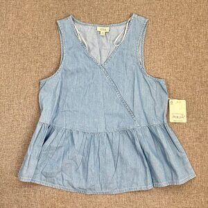 NEW! a.n.a a‎ New Approach Peplum Top XS Blue $32 Sleeveless Cotton Blend V-Neck
